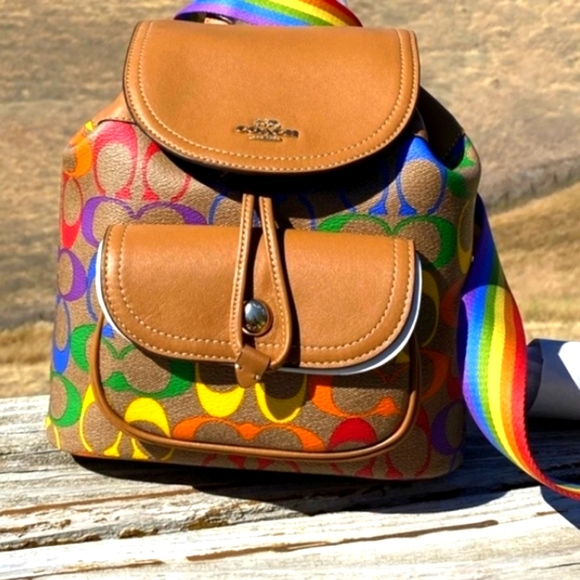 NWT Coach Signature Rainbow Backpack Designer Bag - Picture 5 of 11